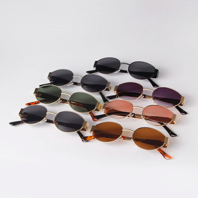 Retro Metal Frame Oval Sunglasses UV400