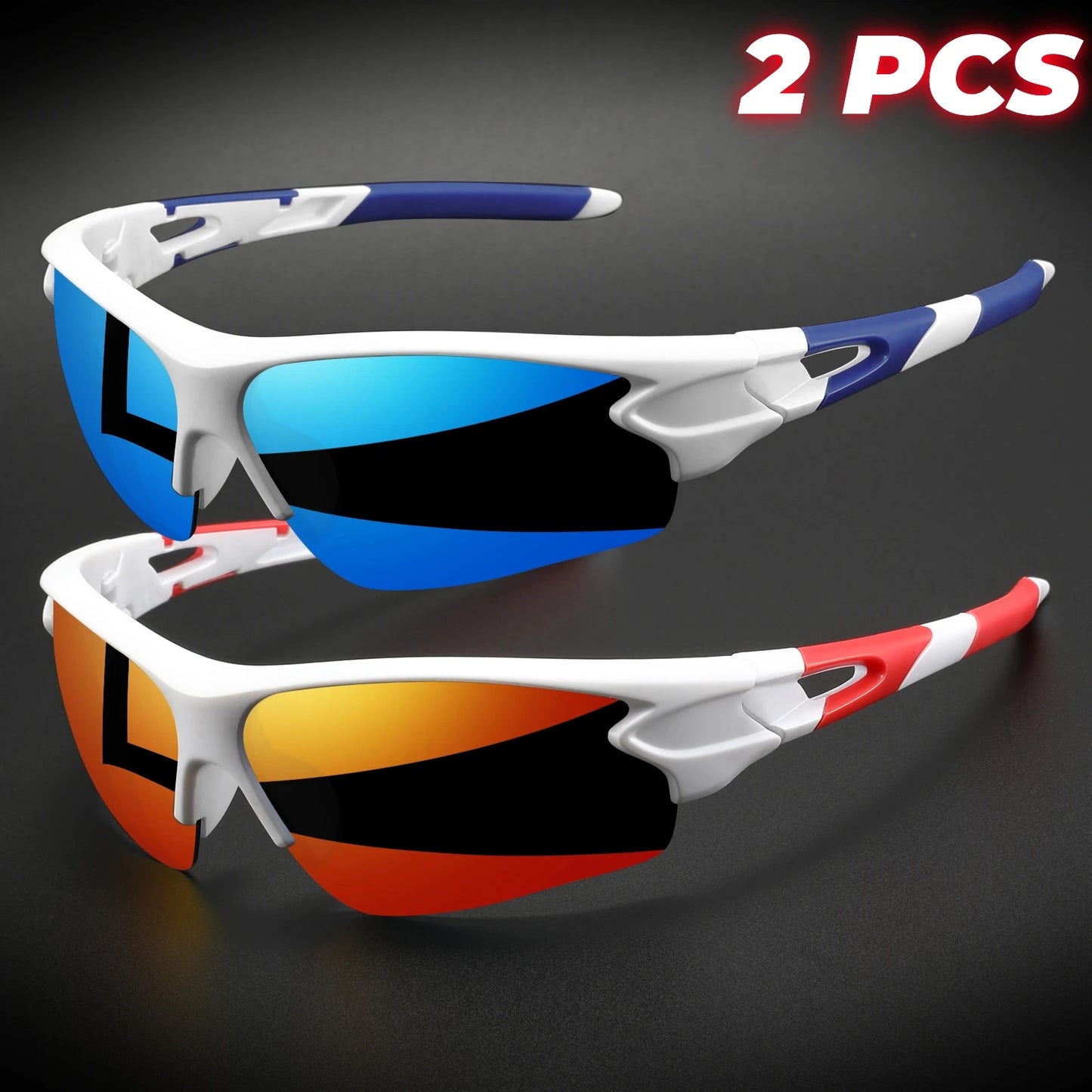 2PCS New Wraparound Sports Sunglasses UV400 Anti-Fog