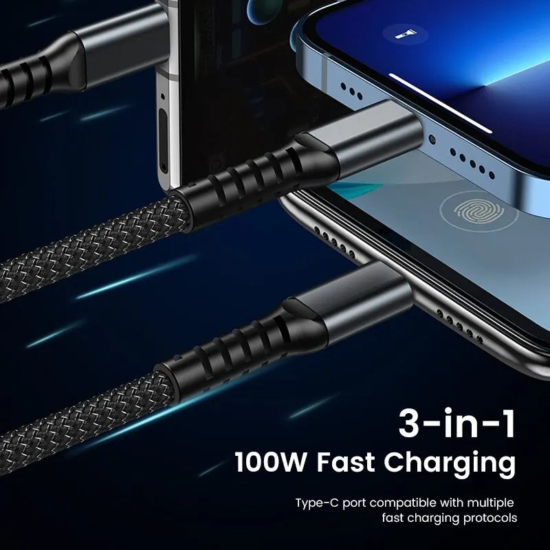 3 In 1 100w Transparent Fast Charging Cable