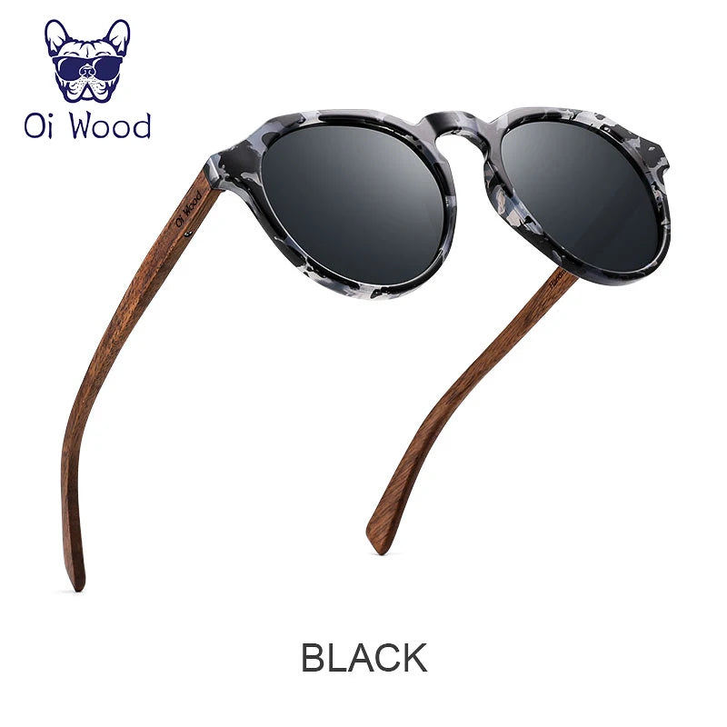 Oi Wood Sunglasses Women Men's Sun Glasses Walnut Wood Round Eyeglasses Red LensTortoise Shell Frames