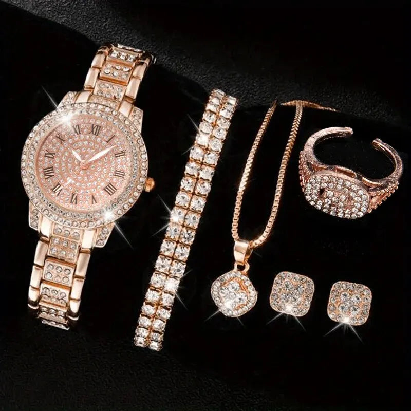 6PCS Women Watch Luxury Elegant Set Alloy