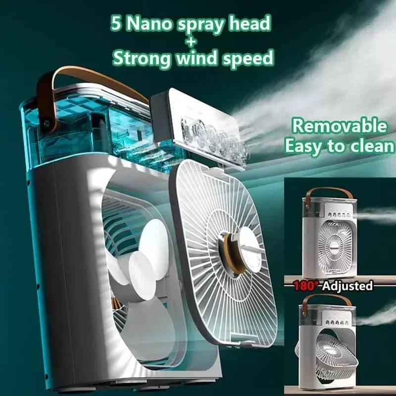 Portable 3 In 1 Fan Air Cooler LED Night Lights Humidifier
