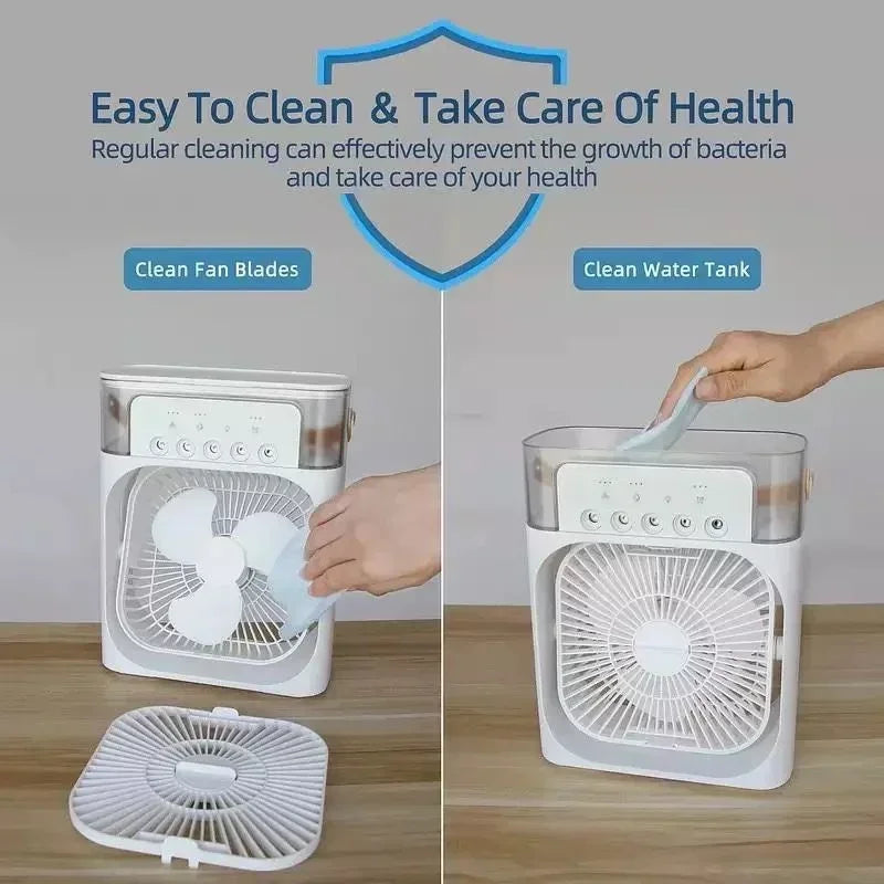 Portable 3 In 1 Fan Air Cooler LED Night Lights Humidifier