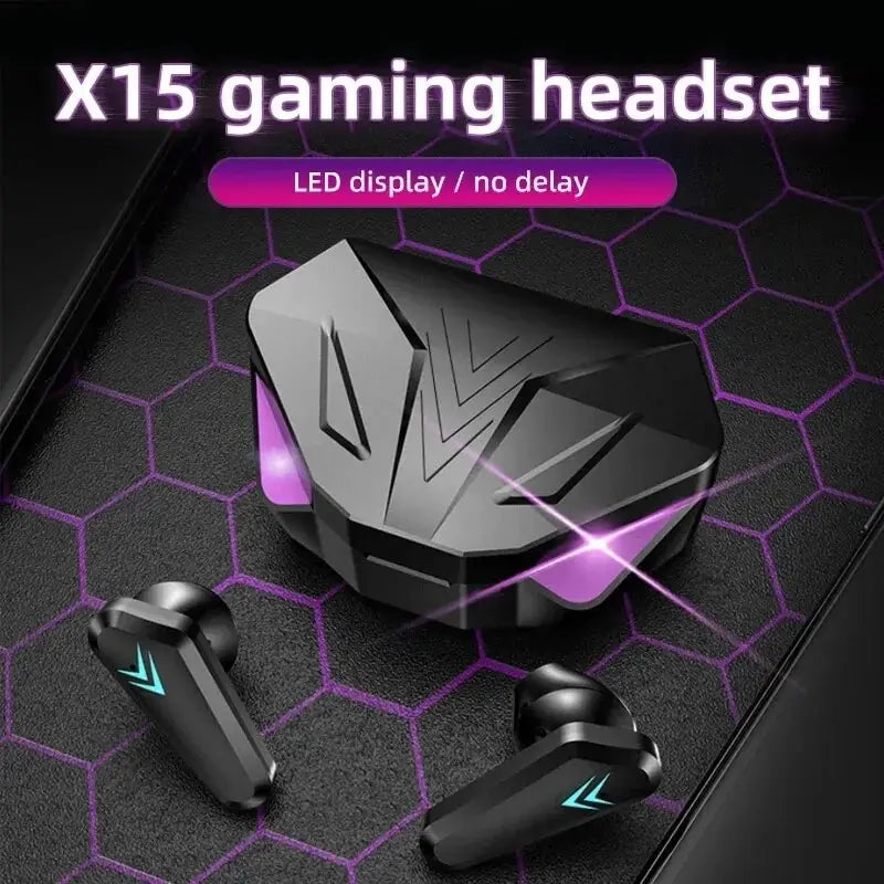X15 TWS 무선 블루투스 헤드셋 LED 디스플레이 게이머 이어 버드 (마이크 포함) 무선 헤드폰 소음 차단 블루투스 이어폰