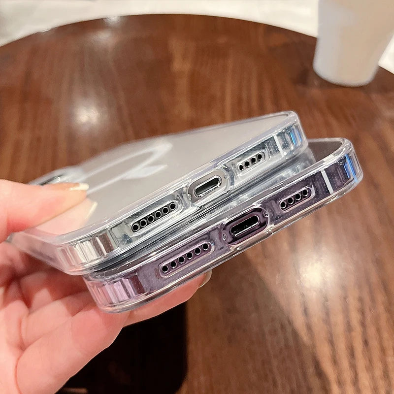 Magesafe マグネット式透明ワイヤレス充電ケース iPhone 11 12 13 14 15 Pro Max Plus Mini X 7 8 SE 耐衝撃 PC カバー