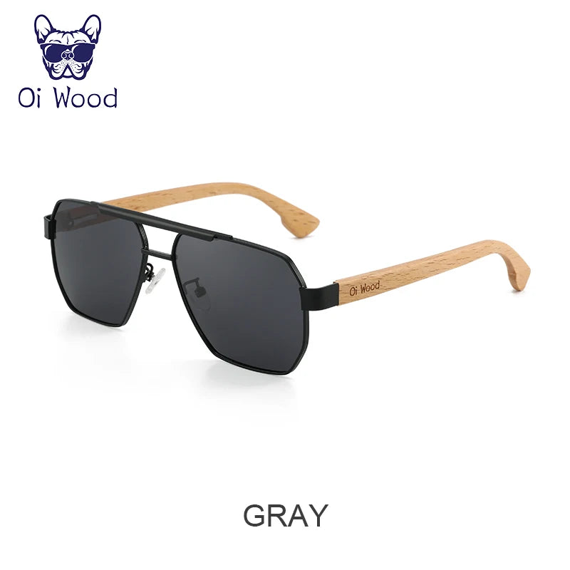 Oi Wood Sunglasses For Men Women Square Metal Sun Glasses Blue Lens UV Protection New Eyewear Night Driving Glasses 9006