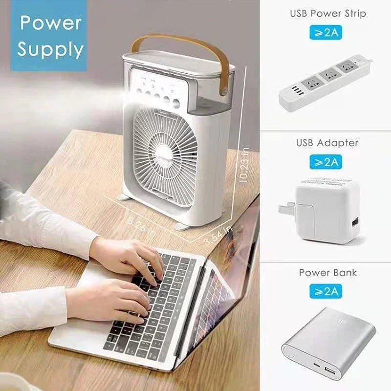 Portable 3 In 1 Fan Air Cooler LED Night Lights Humidifier