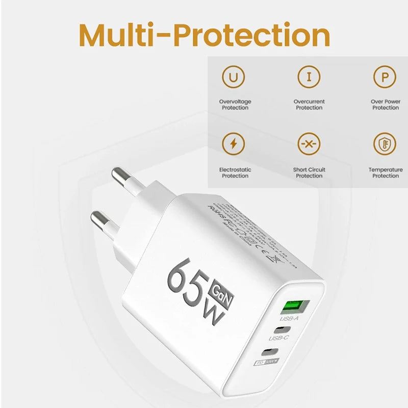 急速充電 65W USB タイプ C 充電器 EU KR PD 3.0