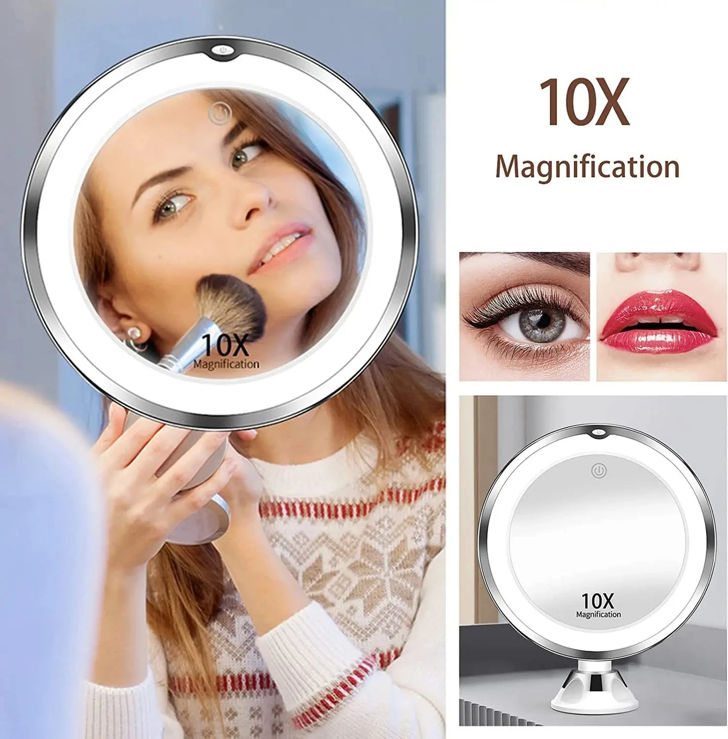 Flexible 10x Magnifying Vanity Mirror with Lights
