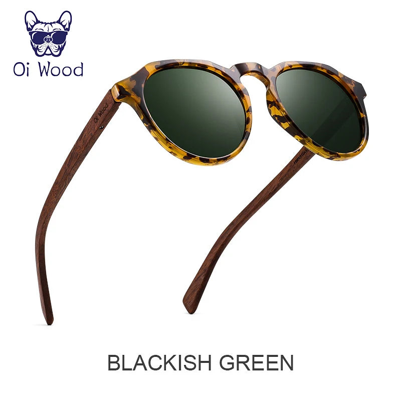 Oi Wood Sunglasses Women Men's Sun Glasses Walnut Wood Round Eyeglasses Red LensTortoise Shell Frames