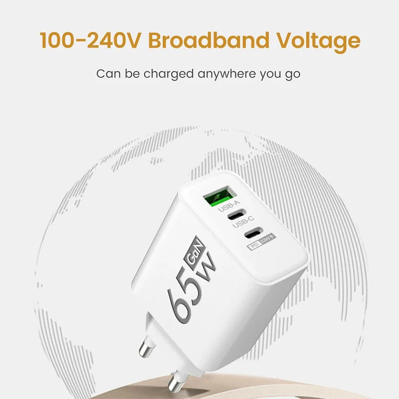 急速充電 65W USB タイプ C 充電器 EU KR PD 3.0