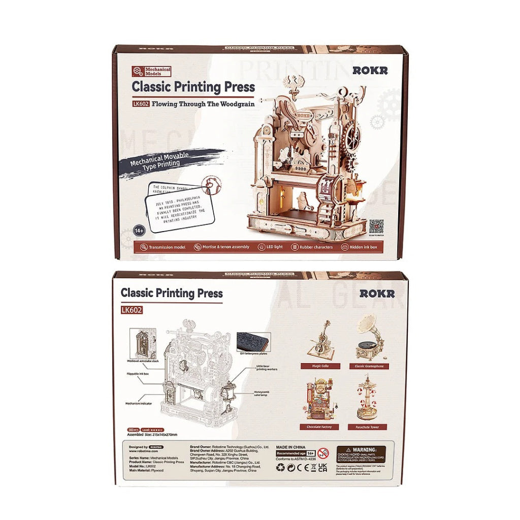 Robotime Rokr Classic Printing Press 3D Wooden Puzzle Lk602 Dropship
