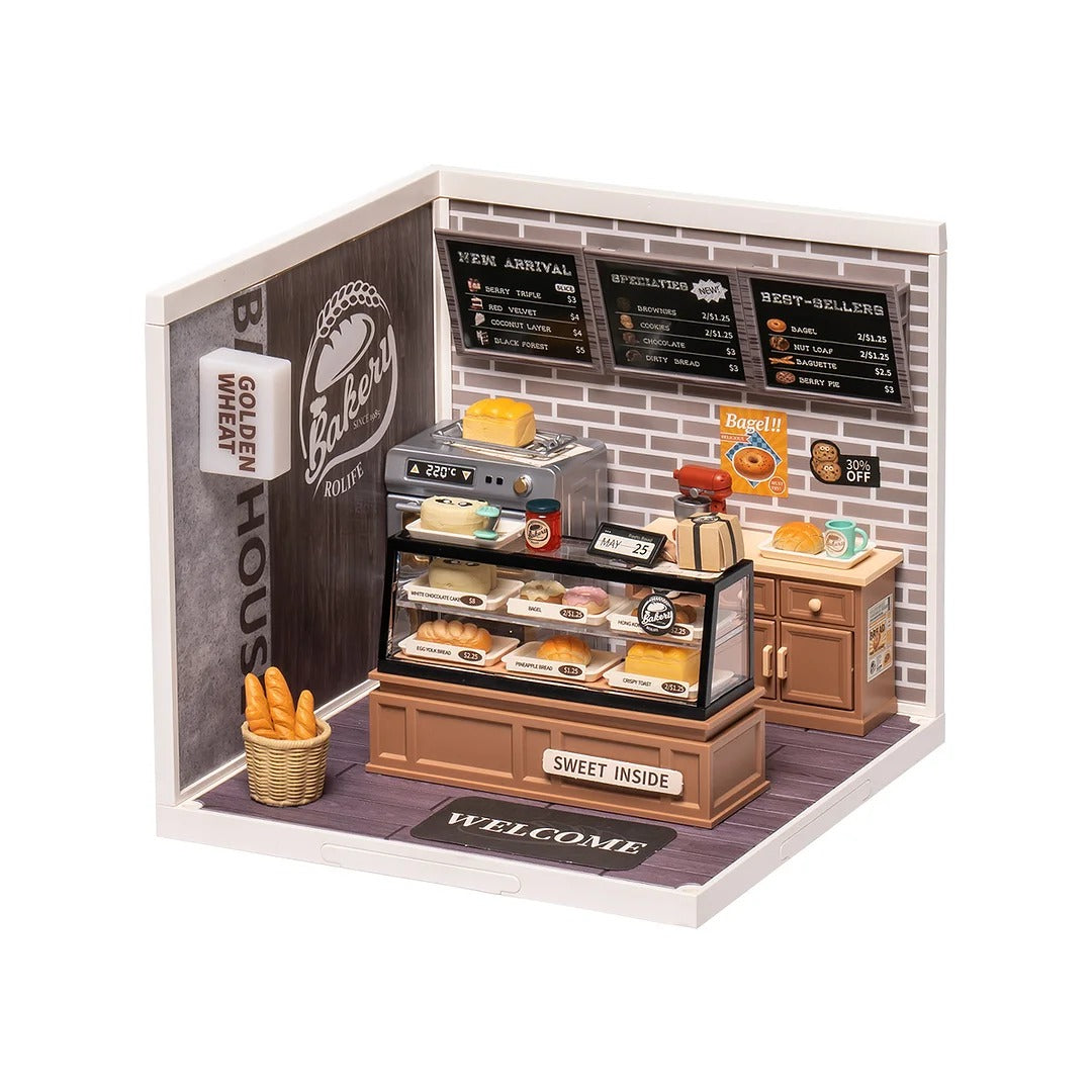 Robotime Rolife Super Creator Golden Wheat Bakery Plastic DIY Miniature House Kit DW005