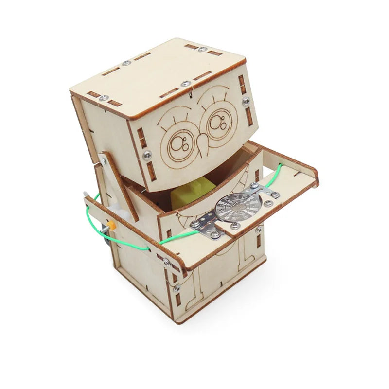 Wooden Electric Powered Eat Coin Robot DIY Models