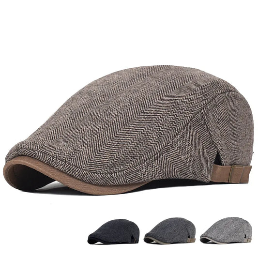 Vintage Herringbone Big Size Newsboy Cap Wool