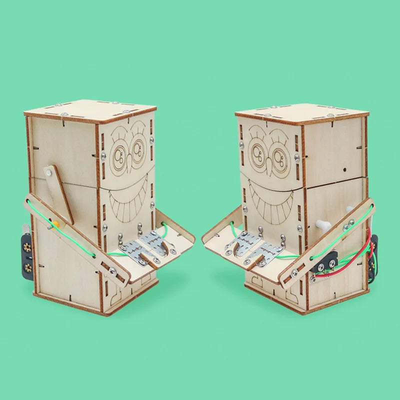Wooden Electric Powered Eat Coin Robot DIY Models
