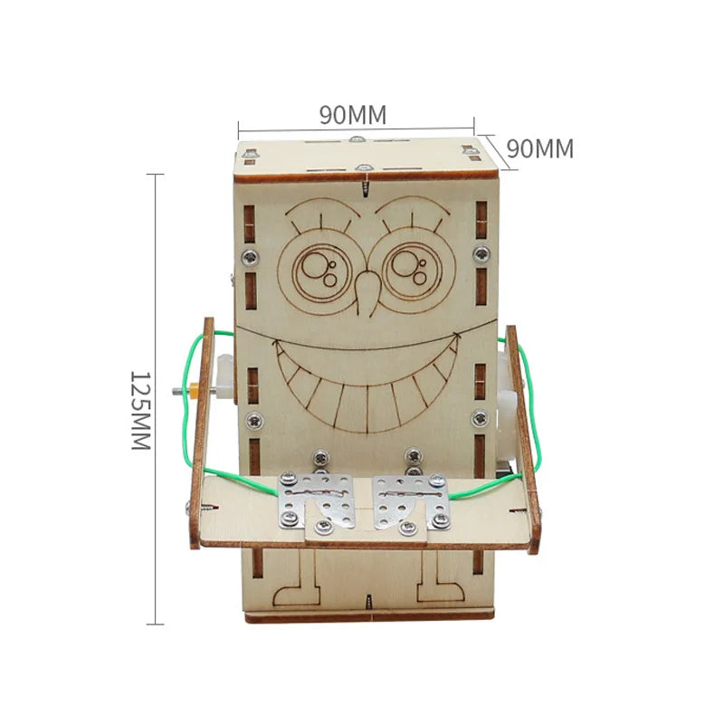 Wooden Electric Powered Eat Coin Robot DIY Models