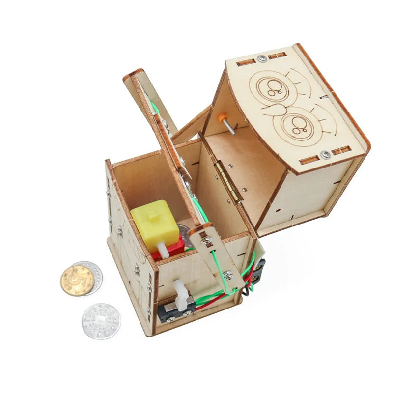 Wooden Electric Powered Eat Coin Robot DIY Models