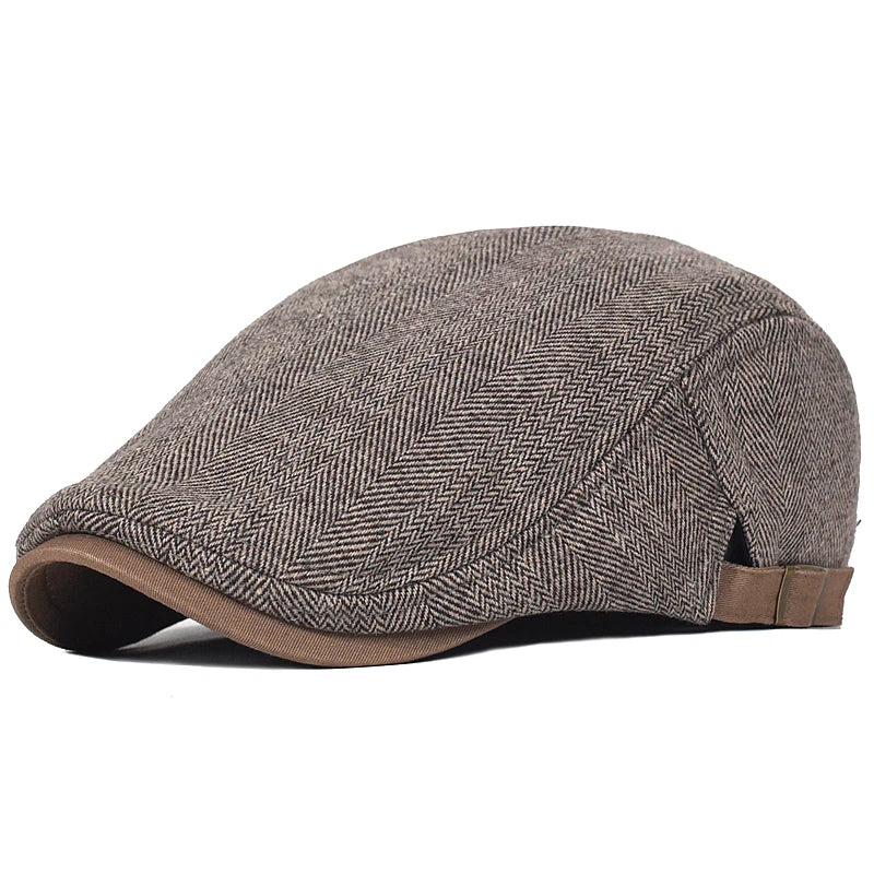 Vintage Herringbone Big Size Newsboy Cap Wool