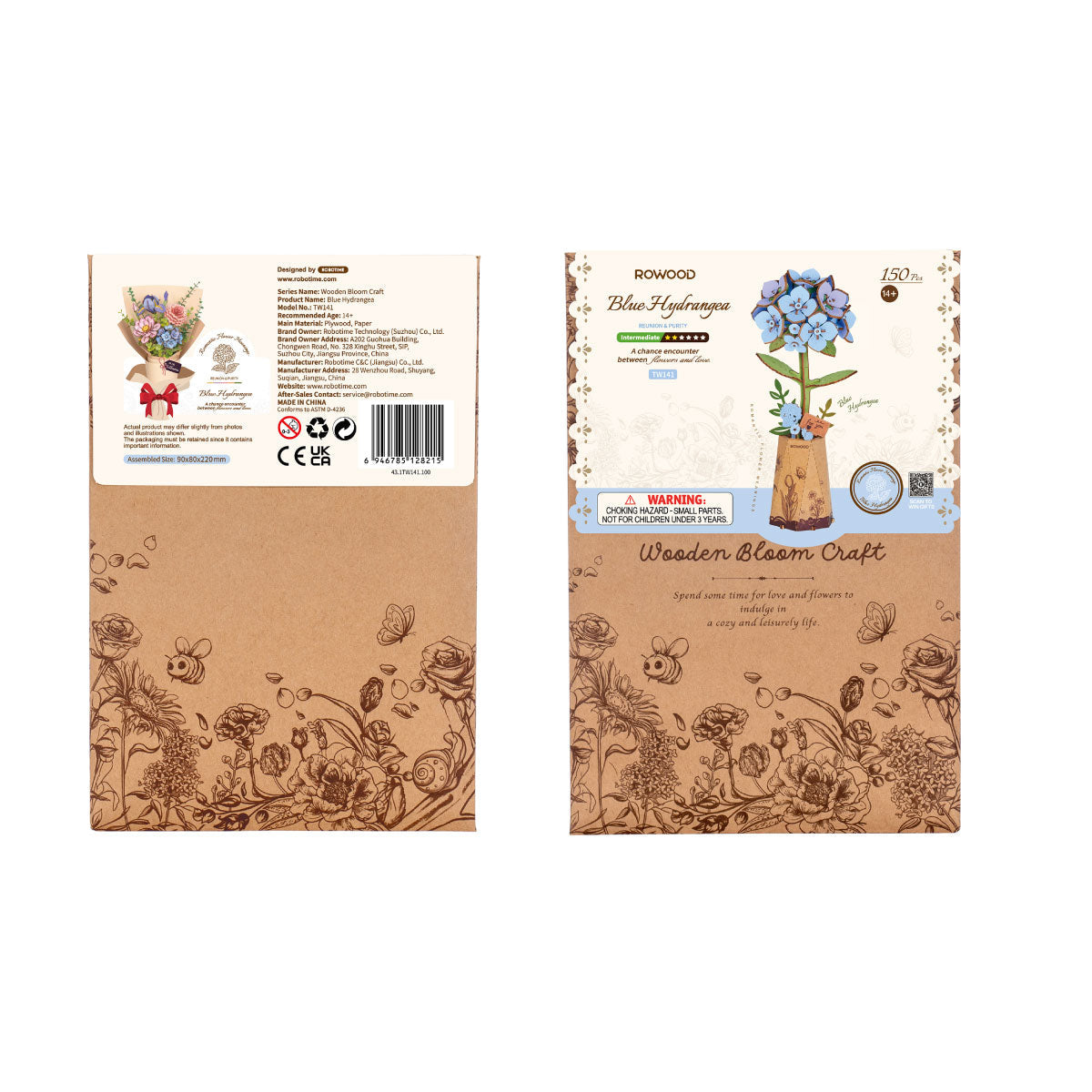 Robotime Rowood Blue Hydrangea DIY Flower Wooden 3D Puzzle