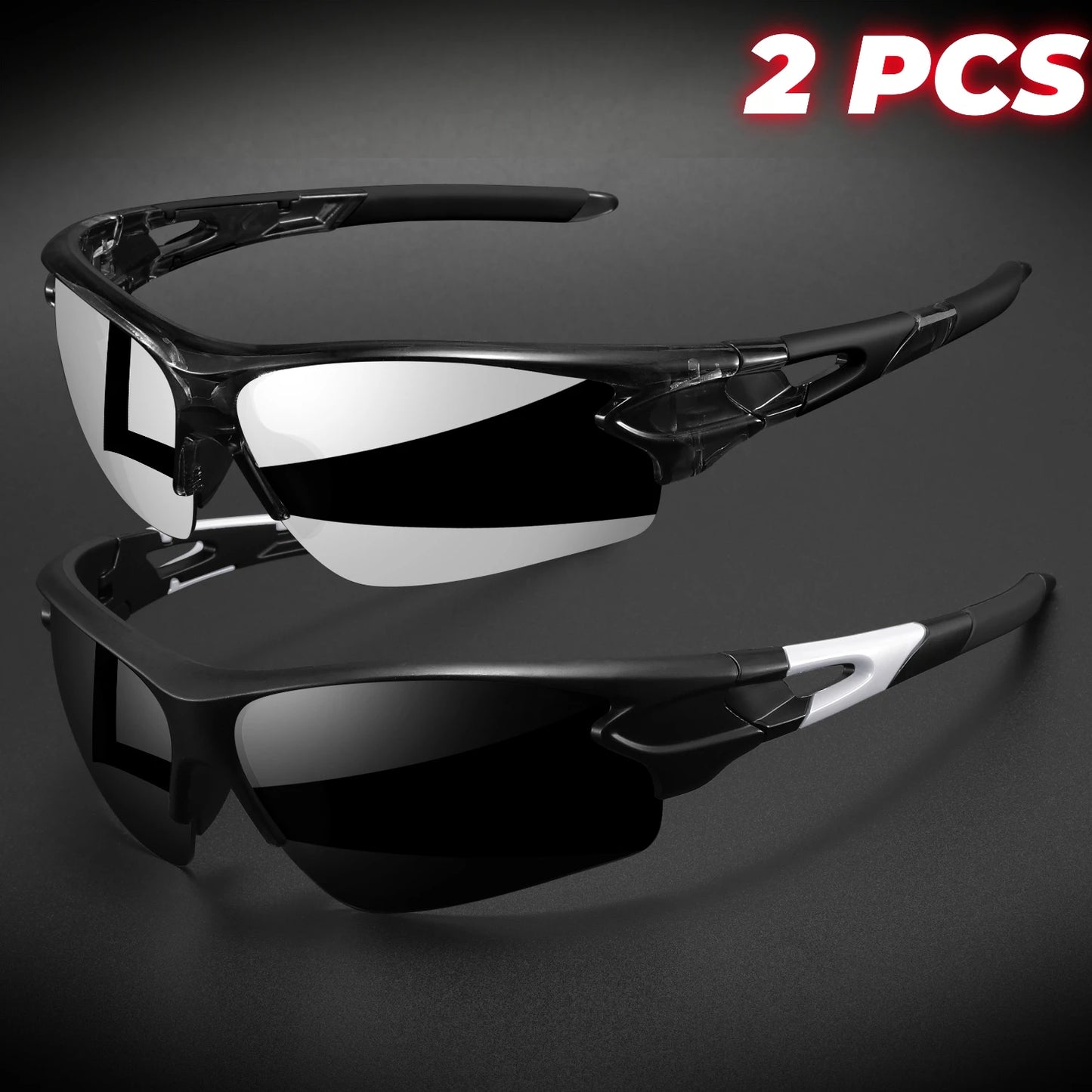 2PCS New Wraparound Sports Sunglasses UV400 Anti-Fog