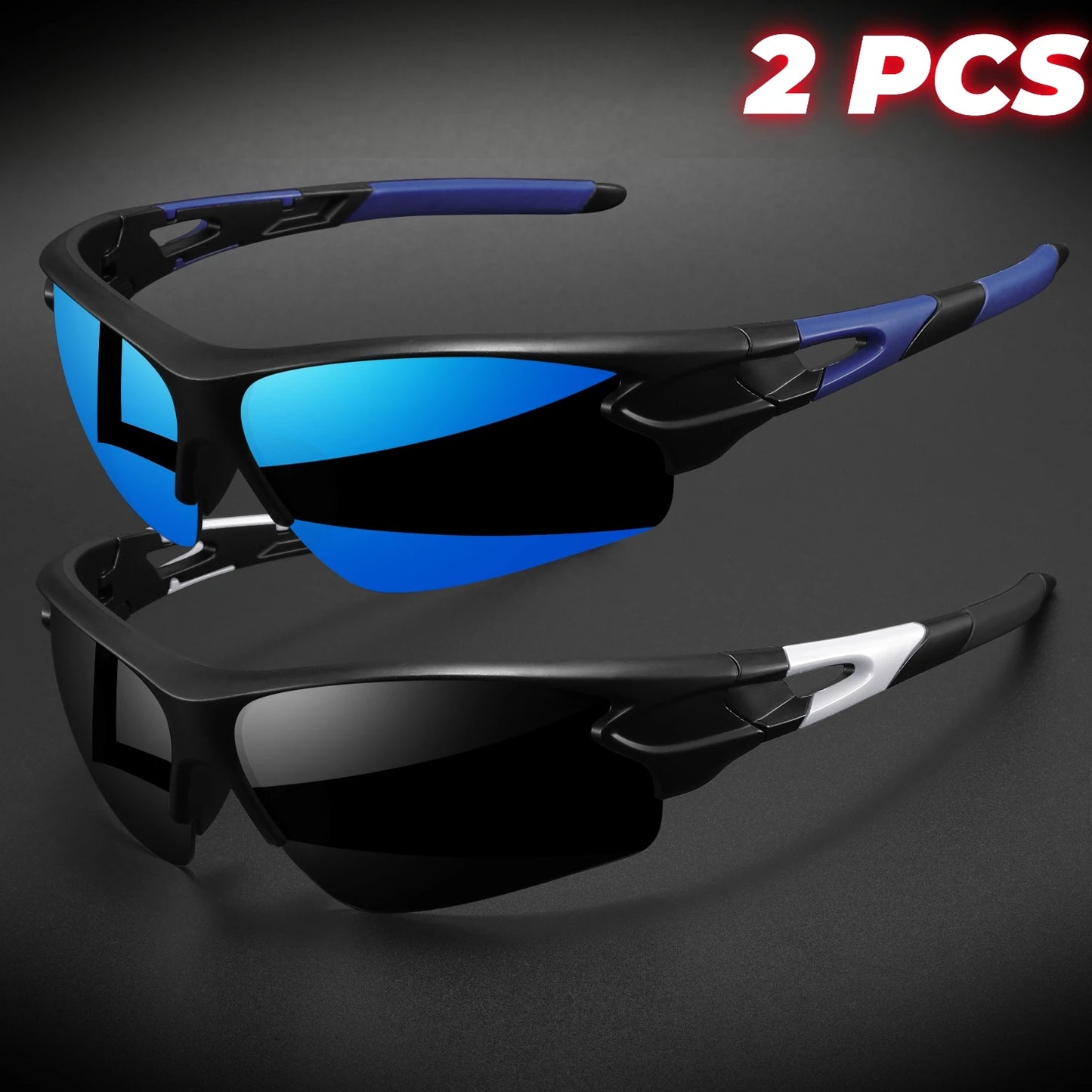 2PCS New Wraparound Sports Sunglasses UV400 Anti-Fog