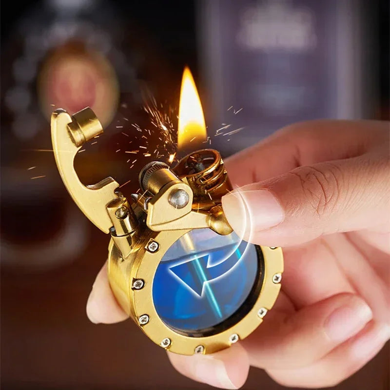 Retro Transparent Oil Tank Metal Rocker Kerosene Lighter