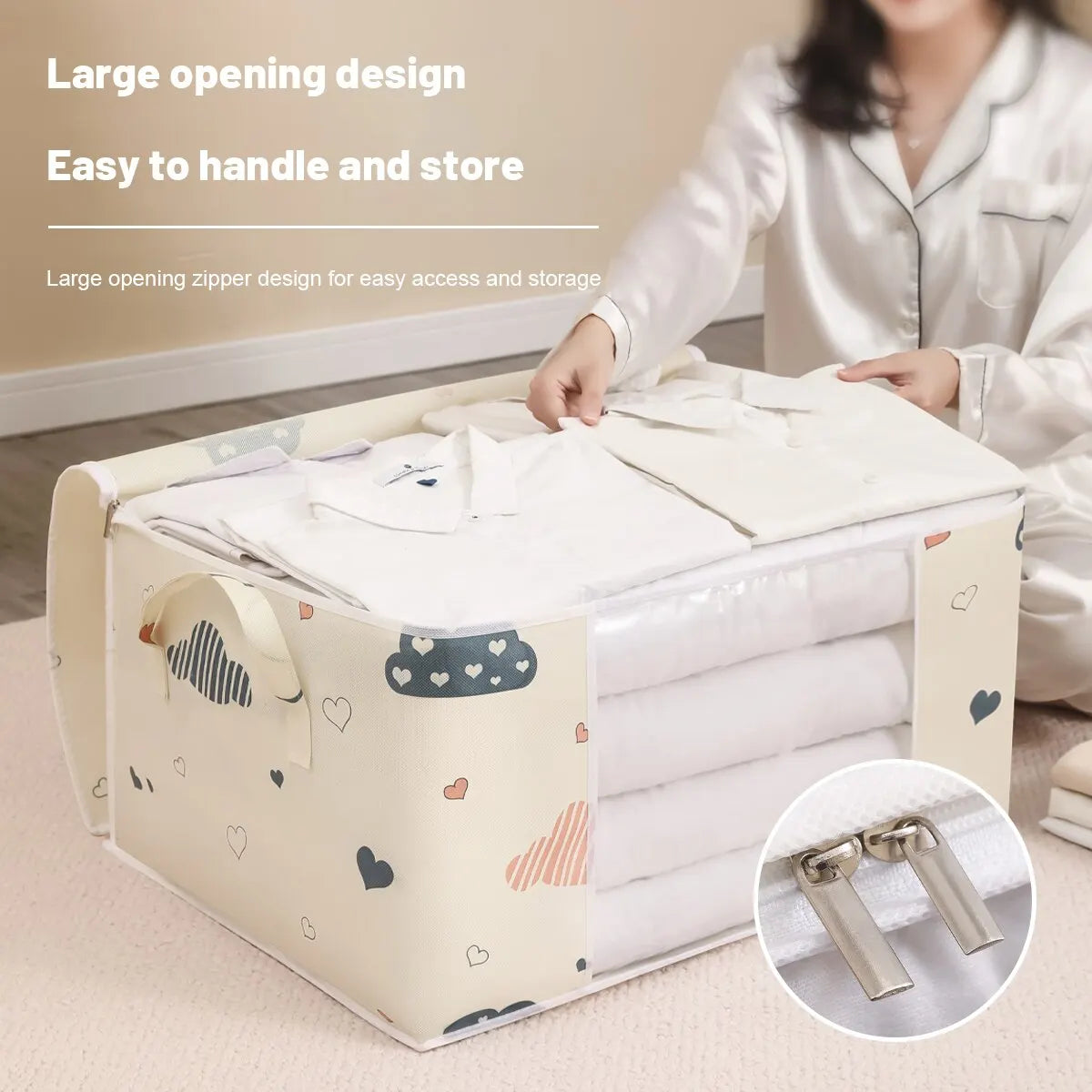 Large Capacity Clothes Storage Organizer With Reinforced Handle