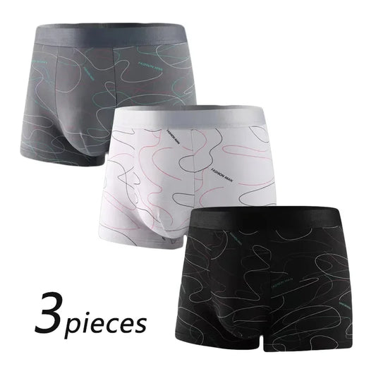 Simple Line Breathable 3 Pieces Men Boxers Underwear