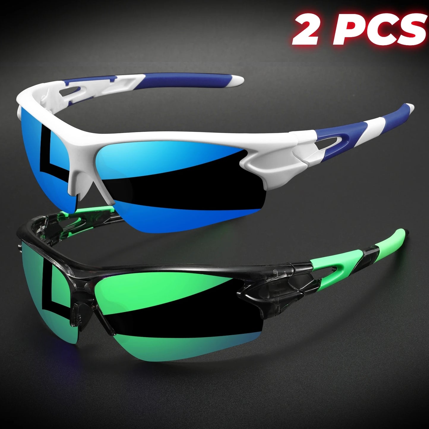 2PCS New Wraparound Sports Sunglasses UV400 Anti-Fog