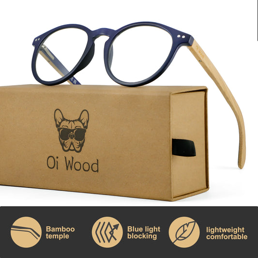 Oi Wood Bamboo Wood Reading Glasses for Men and Women Retro Round Anti Blue Light Presbyopia Glasses 0 +100 +150 +250