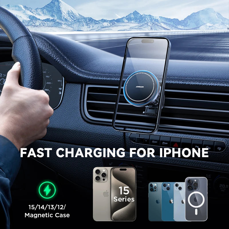 Wireless Magnetic Car Mount Charger Cooling Fast Charging 15W For iPhone