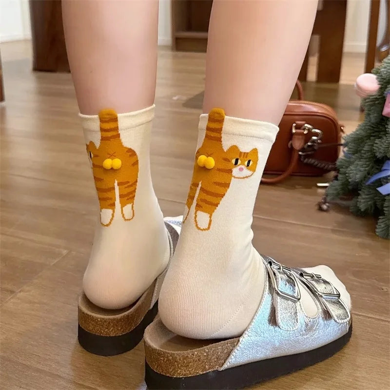 Funny Cat Black/White Mid-Tube Socks