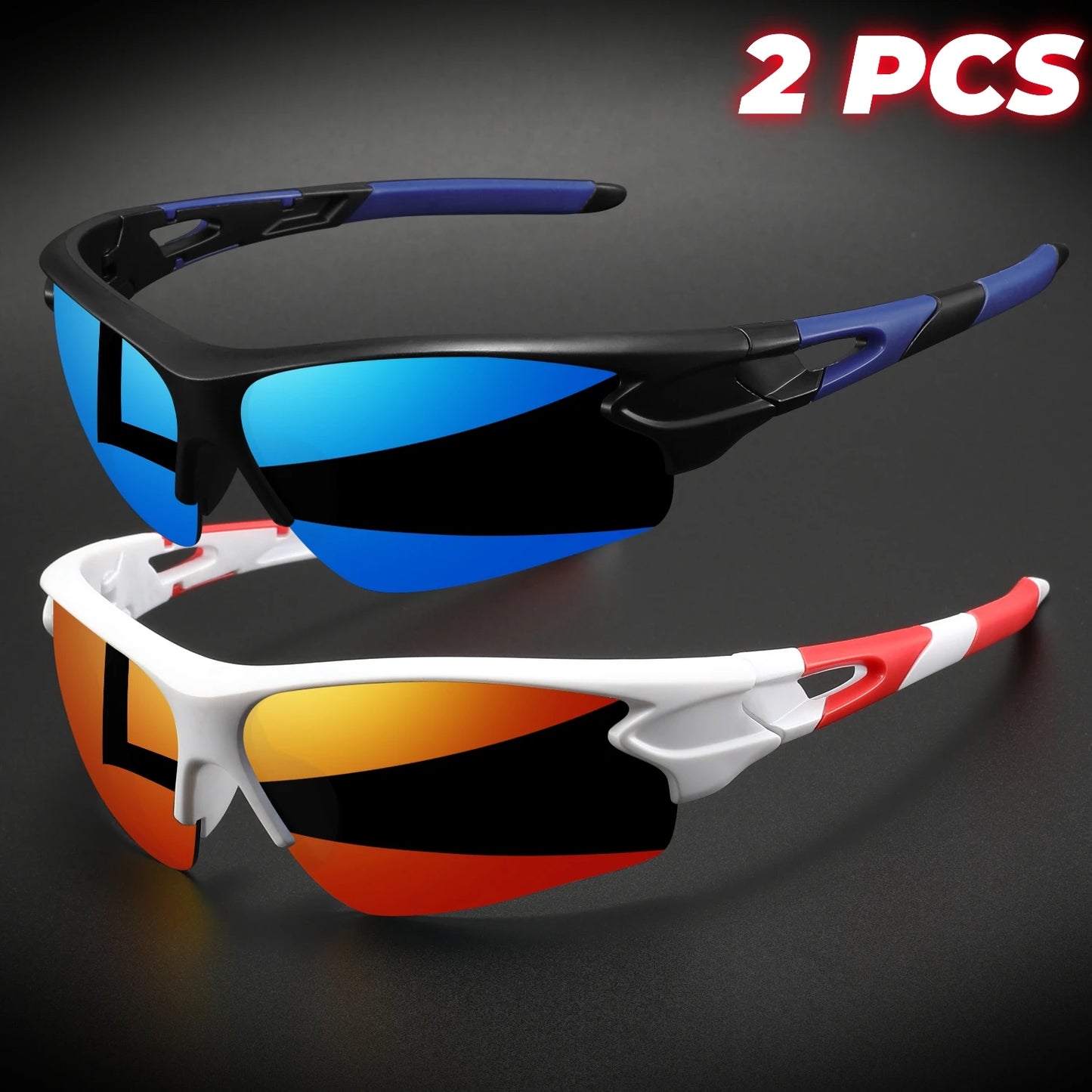 2PCS New Wraparound Sports Sunglasses UV400 Anti-Fog