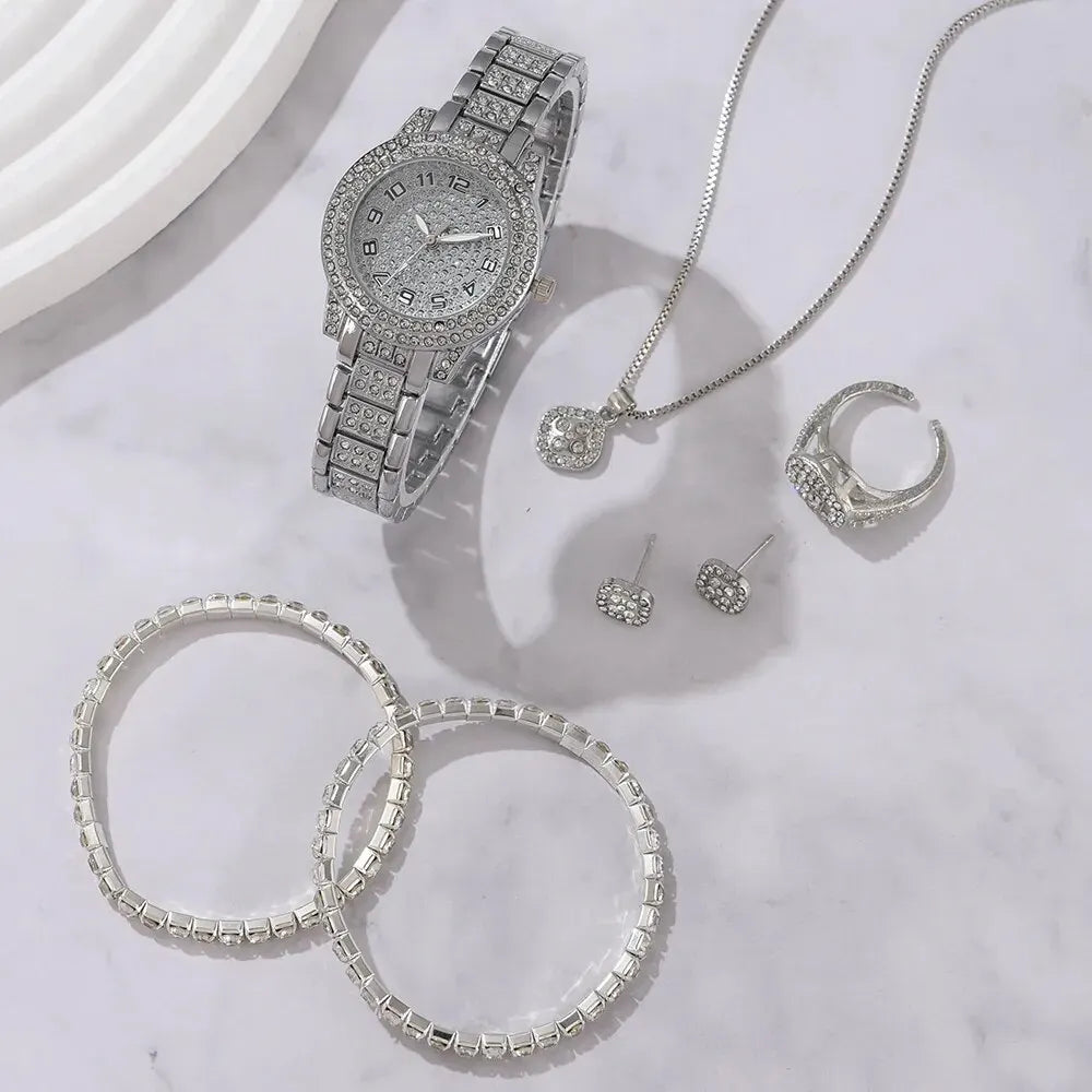 6PCS Women Watch Luxury Elegant Set Alloy