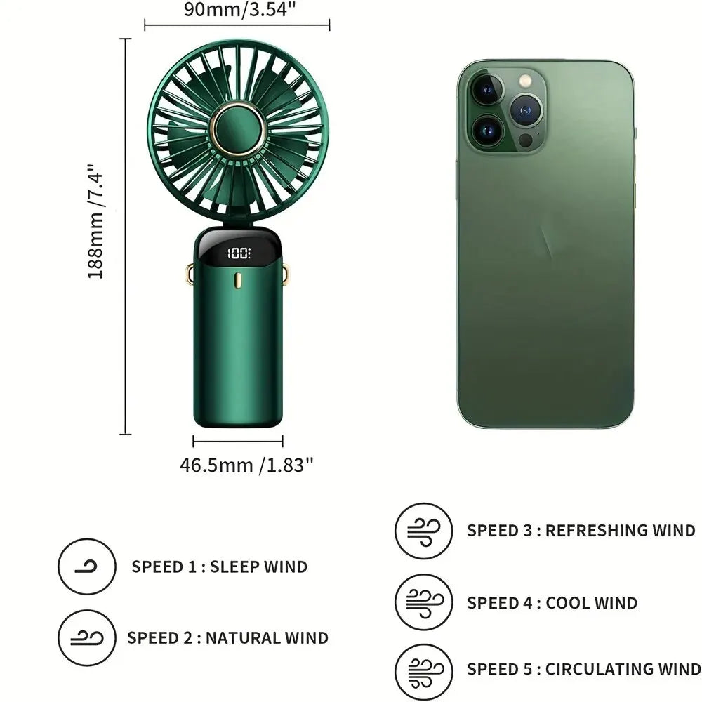 4000mAh Handheld Mini Fan 5 Speed USB