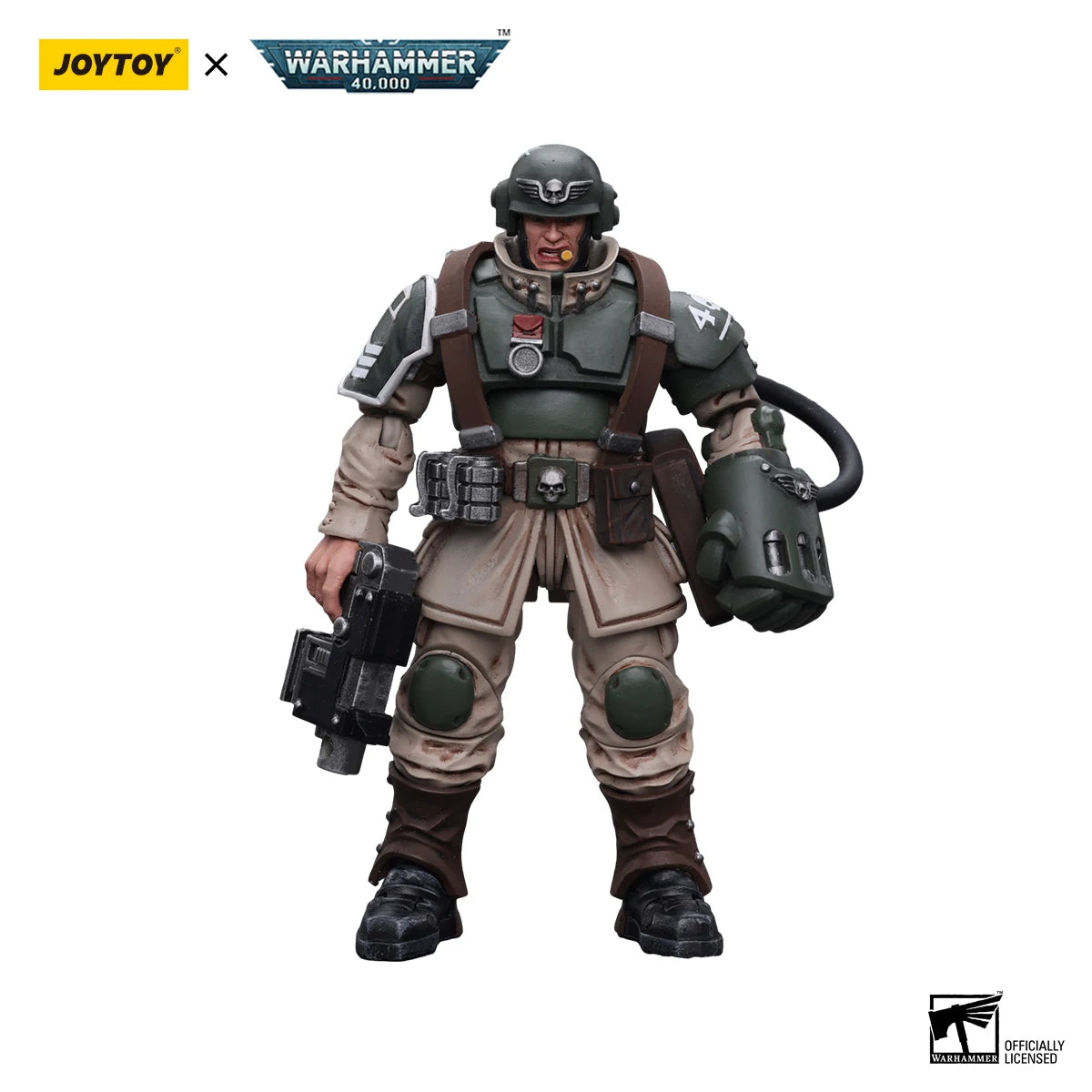 JOYTOY Warhammer 40k 1/18 Action Figures Anime 10.7cm Astra Militarum Cadian Command Squad Veteran with Medi-pack  Model Toys