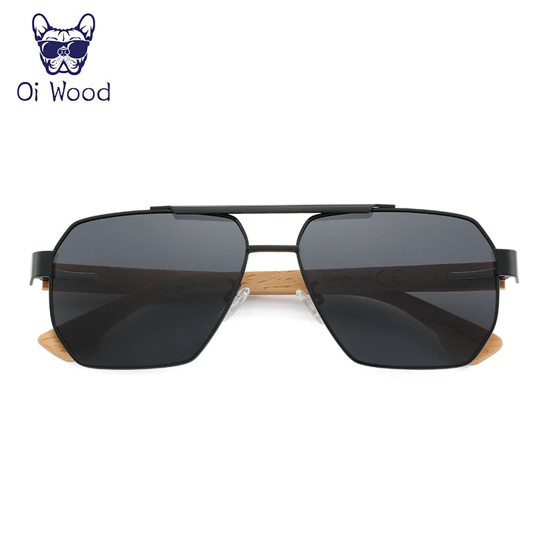 Oi Wood Sunglasses For Men Women Square Metal Sun Glasses Blue Lens UV Protection New Eyewear Night Driving Glasses 9006
