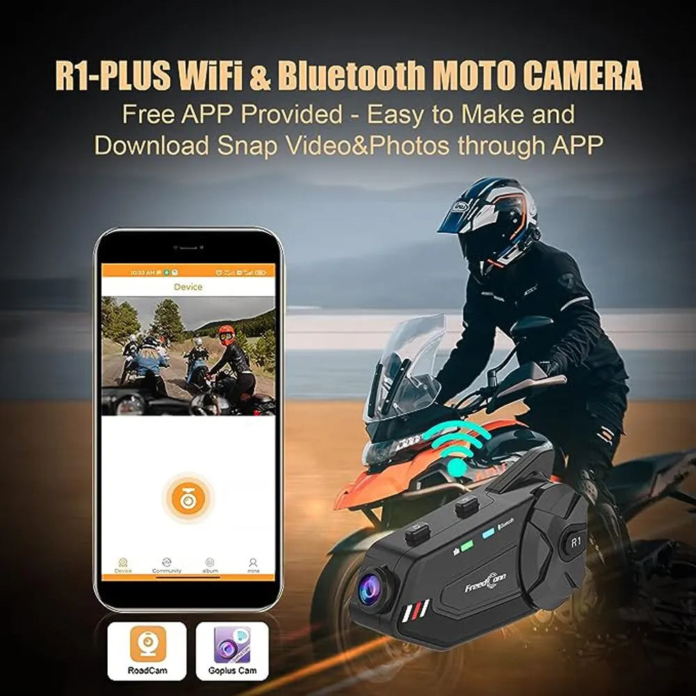 Bluetooth Motorcycle Intercom Helmet Dash Cam Headsets Video Record 1080P