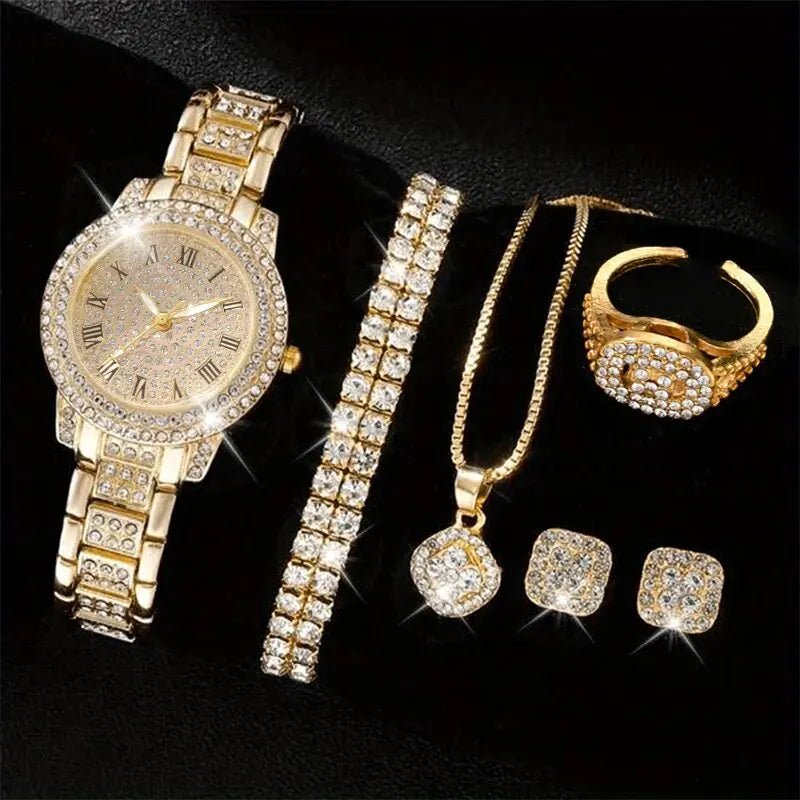 6PCS Women Watch Luxury Elegant Set Alloy