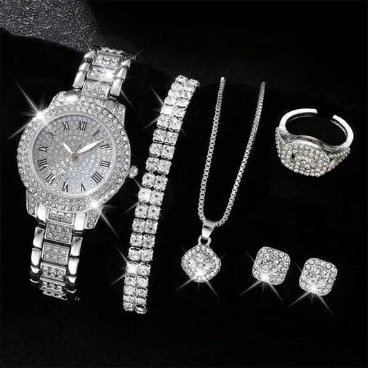 6PCS Women Watch Luxury Elegant Set Alloy
