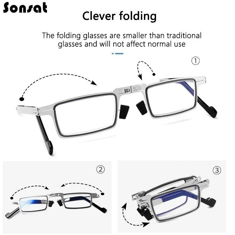 Retro Folding Reading Glasses Anti-blue Light with Free Case