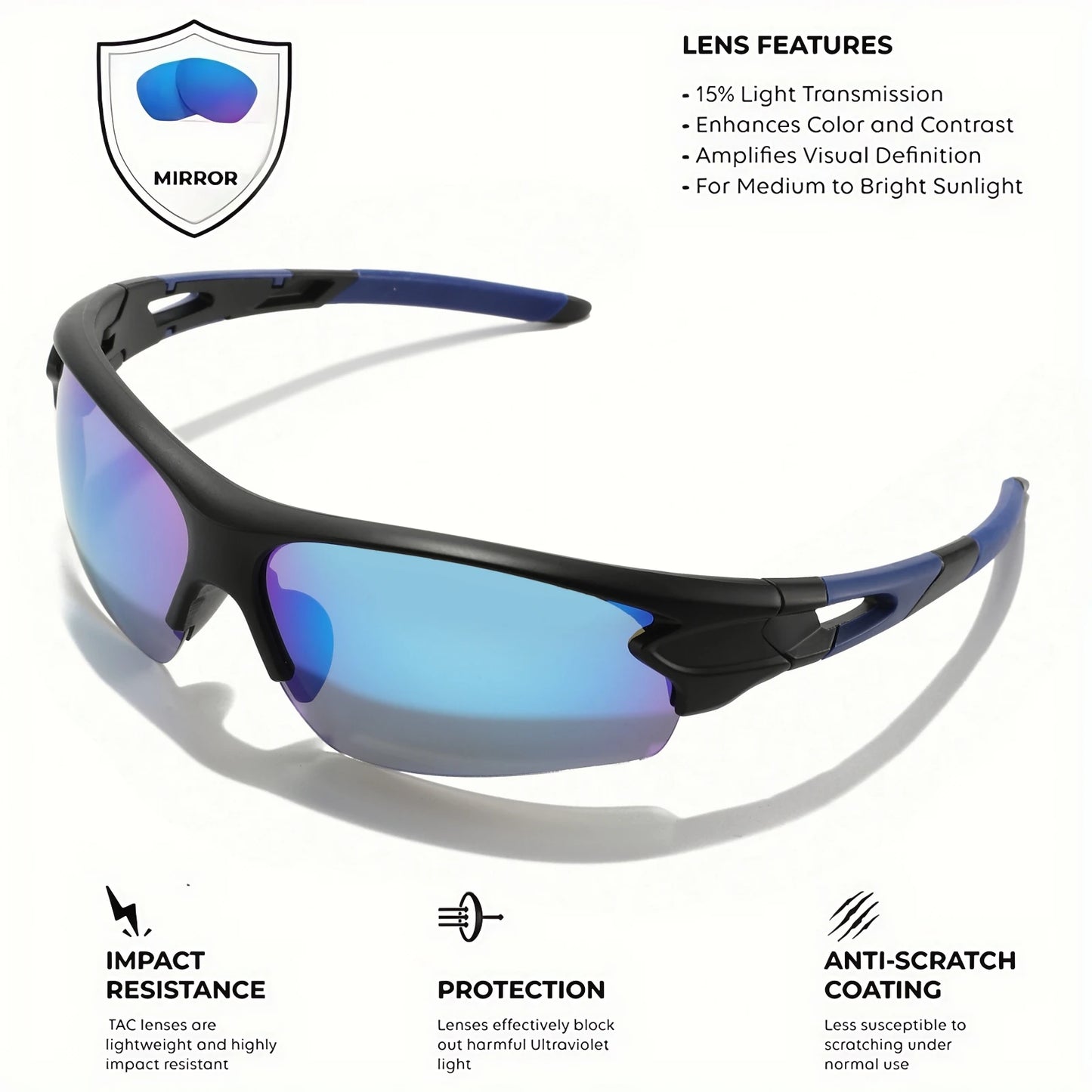2PCS New Wraparound Sports Sunglasses UV400 Anti-Fog