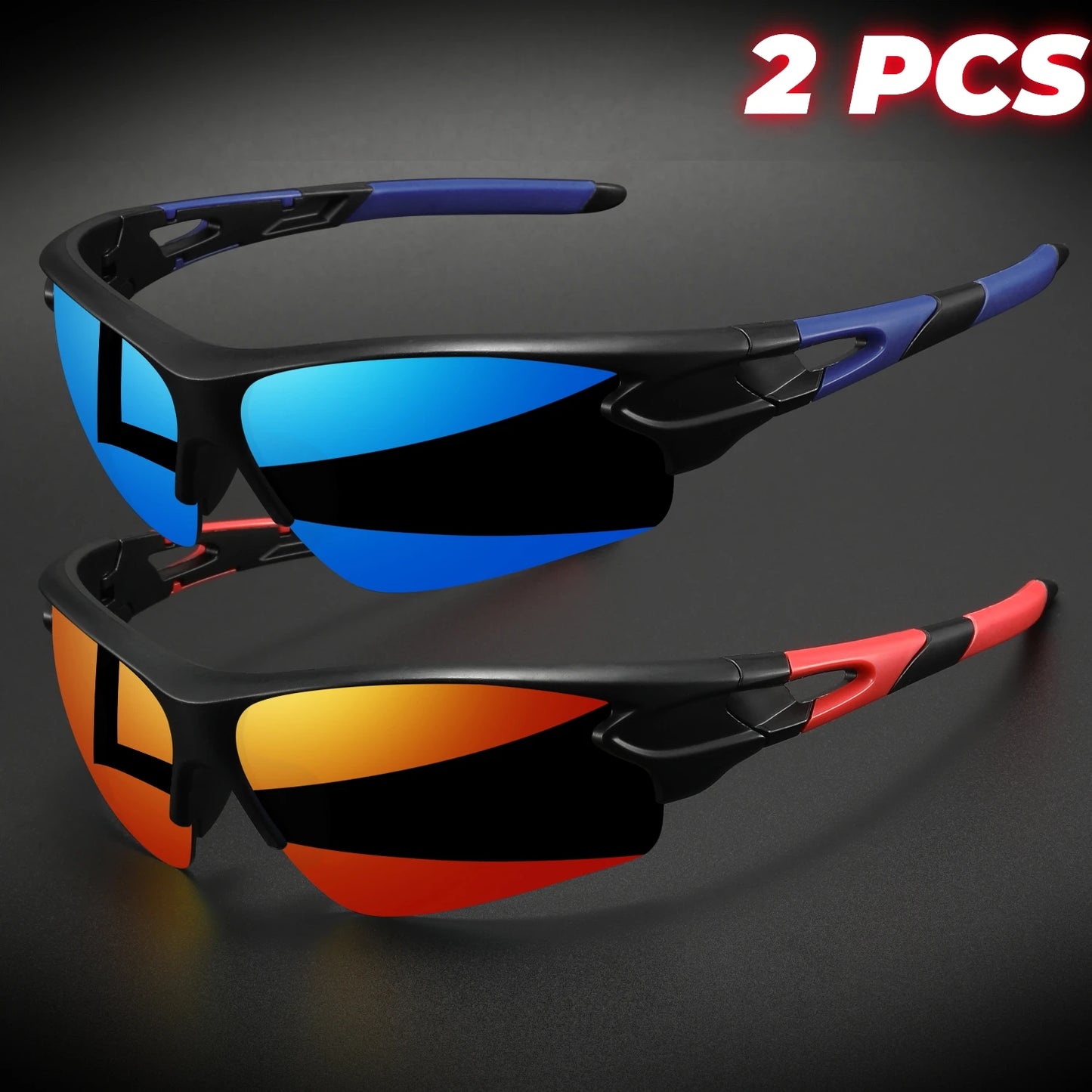 2PCS New Wraparound Sports Sunglasses UV400 Anti-Fog