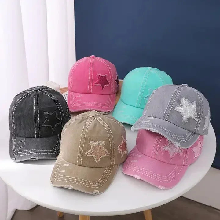 Washed Denim Hole star Baseball cap