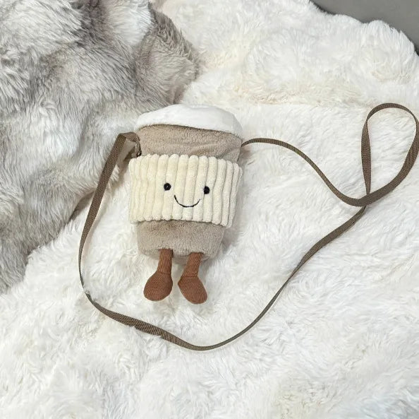 Cup Holding Plush Crossbody Bag with Zip