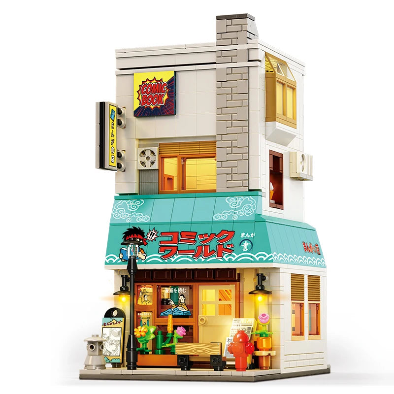 Reobrix Bookstore Japanese Street Scene Building Blocks 1272PCS