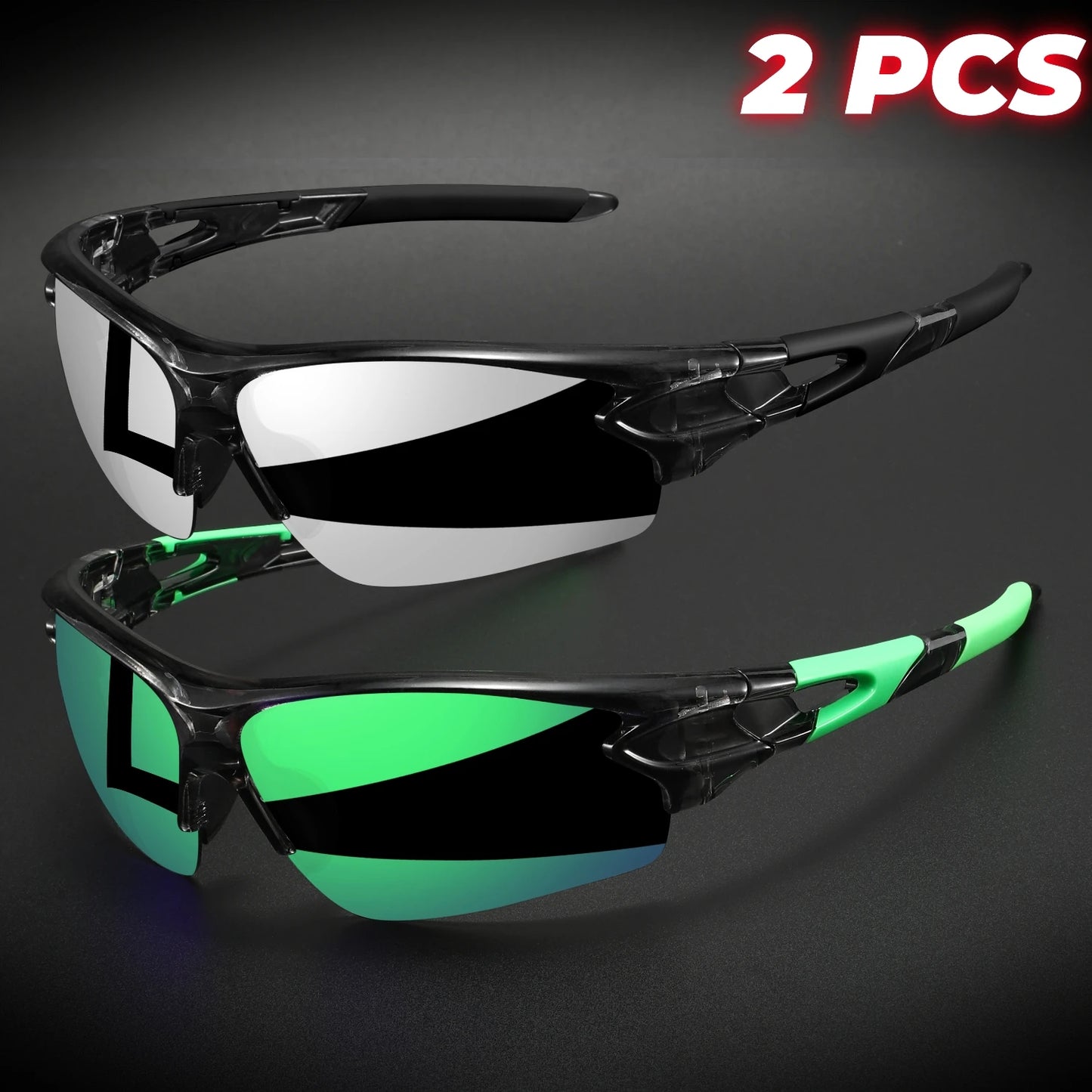 2PCS New Wraparound Sports Sunglasses UV400 Anti-Fog