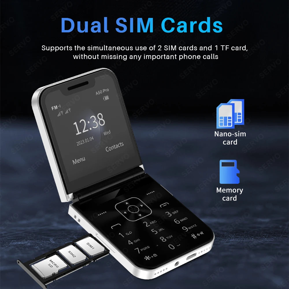 SERVO A50 Pro Flip Phone Dual SIM Card