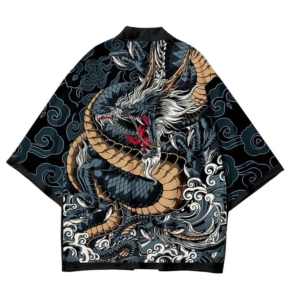 Kimono Japanese Traditional Samurai Anime Dragon - CLOTHING TOP